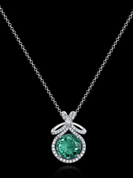 Green crystal [n 1862] 925 Sterling Silver High Carbon Diamond Geometric Luxury Necklace
